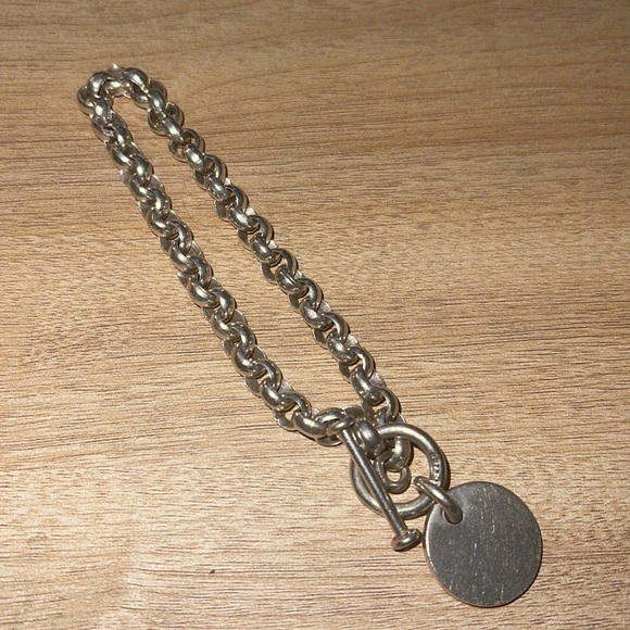 Sterling Silver Silpada Rolo Chain Toggle Engravable Disc Charm Bracelet - Picture 3 of 4